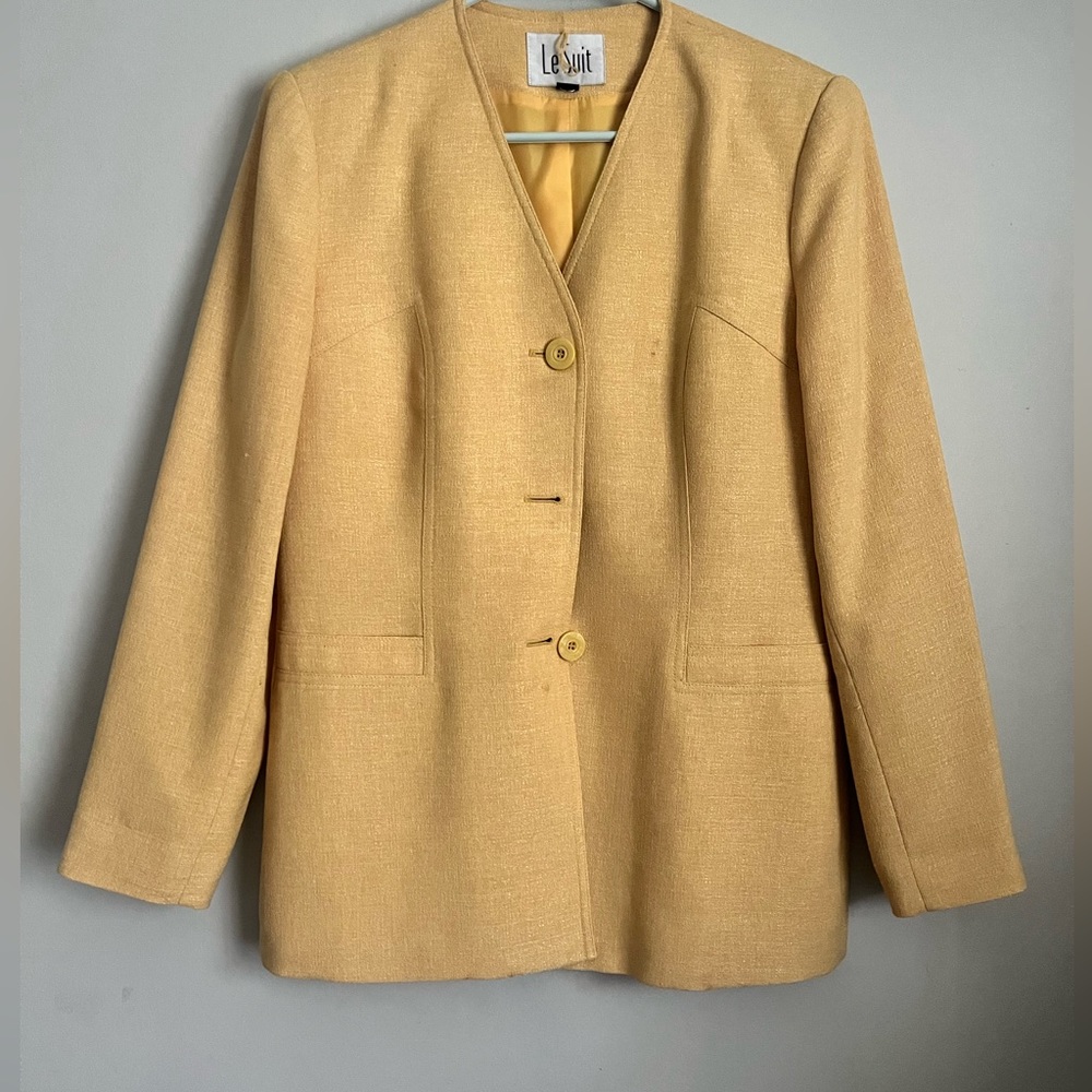 Le Suit Yellow Suit Jacket and Skirt